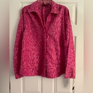 Women’s Foxcroft Fushia Non Iron Long Sleeve Button Up Shaped Fit Size 14 NWT